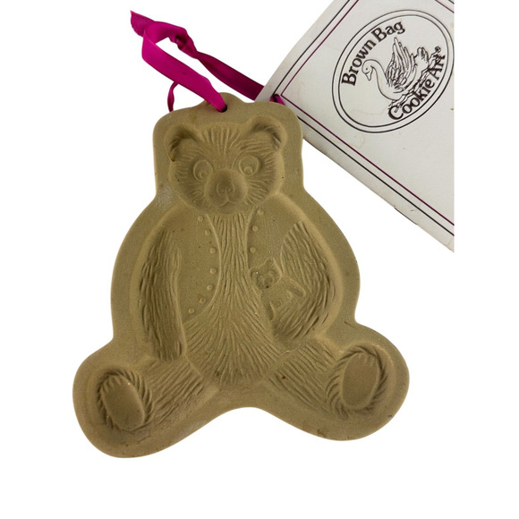 Vintage 1989 Brown Bag Cookie Art Teddy Bear Stoneware Mold with Recipe Booklet - Picture 5 of 8